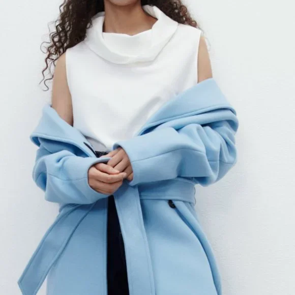 ZARA WHITE COWL NECK STRETCH DRAPED COLLAR BLOUSE - Picture 6 of 7